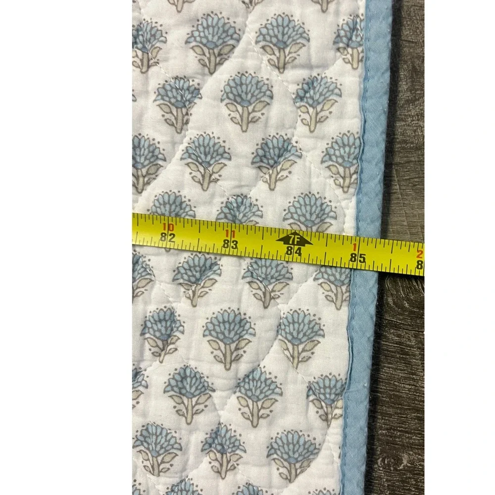 Lillian August Quilted Blanket Blue Floral Block Print 86x85 Cotton Square
